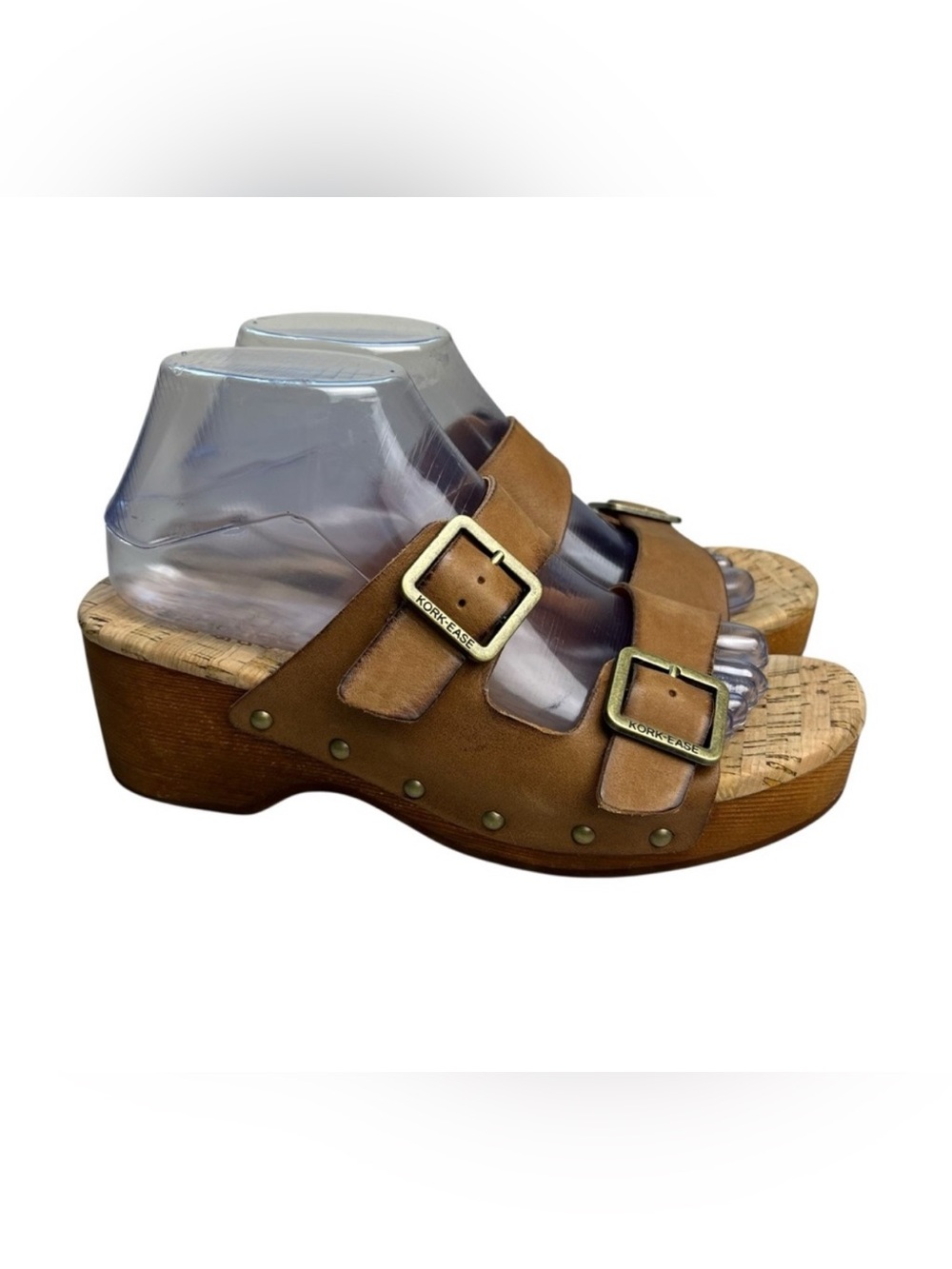 Kork Ease Saffron Brown Size 8 Full Grain Leather Open Toe Buckle Sandals